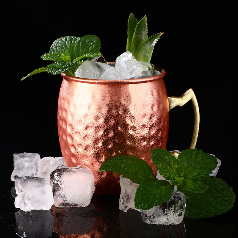 Copper Cup cocktail glass Moscow mule Cup stainless steel copper-plated hammer point wine glass bar KTV metal cup