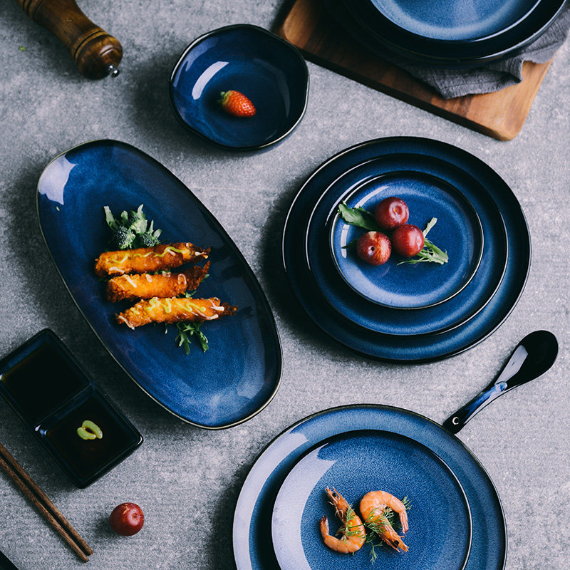 Japanese household ceramic dish dish red dish dish creative steak dish dish facial dish minimal art