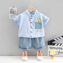 Annoubi boy summer loaded short sleeve shirt suit 1-3 year 4 tide baby shirt shorts summer foreign air boy fit two