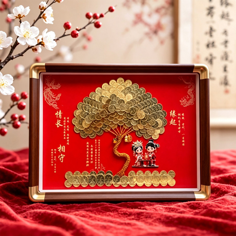 Fortune Tree Decorative Painting for Desktop, Wedding Gift for Best Friend, Engagement Wall Art, Money Tree Wall Painting