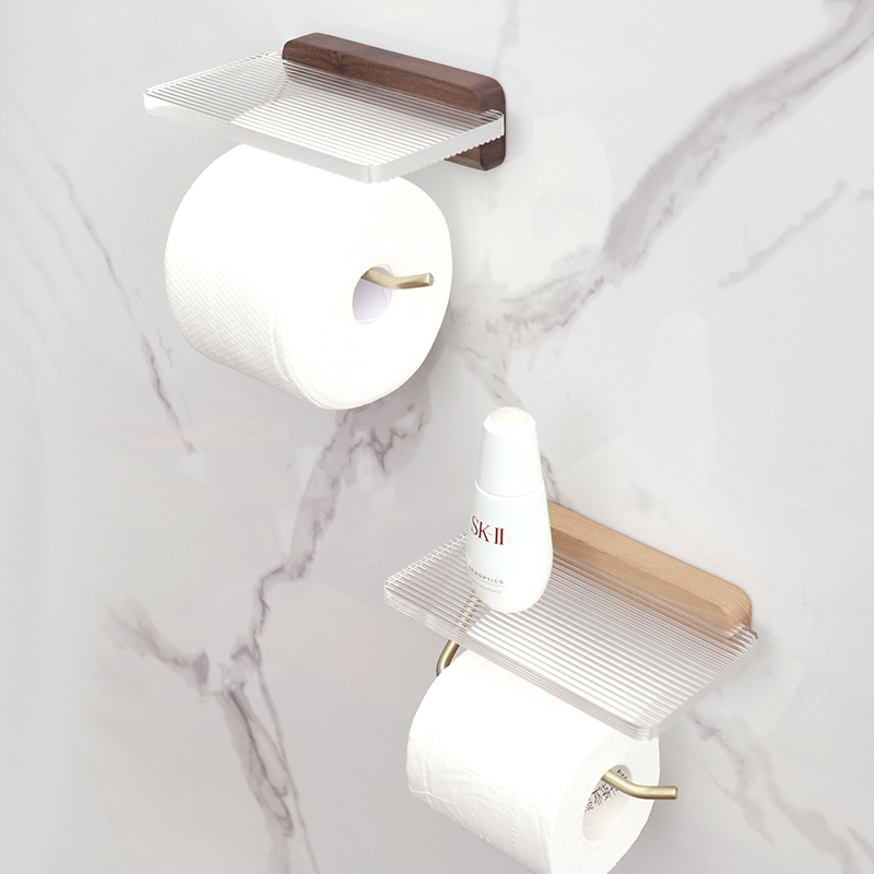 トイレットペーパーホルダー 木製収納棚付きトイレットペーパーホルダー