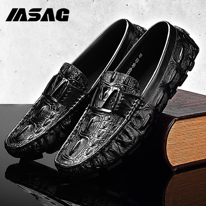 2020 spring and autumn new crocodile-pattern peas shoes men's casual shoes leather British style trend men's soft-soled shoes