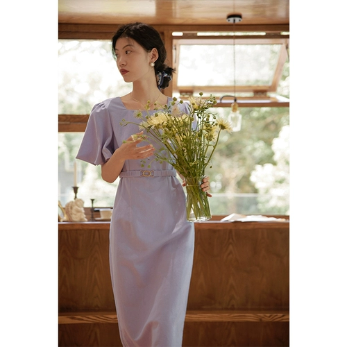 Летняя ретро приталенная длинная юбка, сиреневый корсет, платье, французский стиль, изысканный стиль