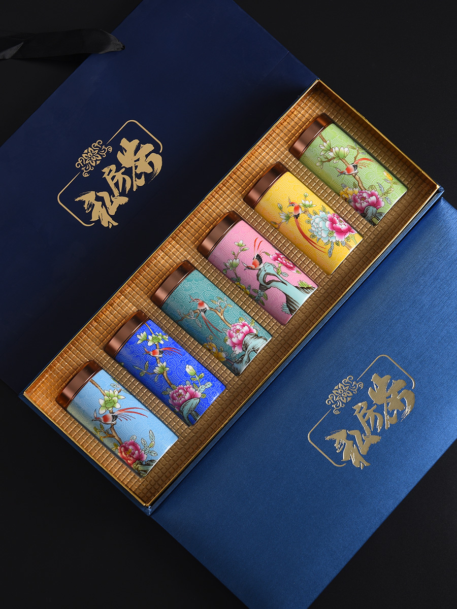 Enamel color portable tea pot set ceramic sealed pot Pu'er tea storage tea pot small tea storage pot tea gift customization