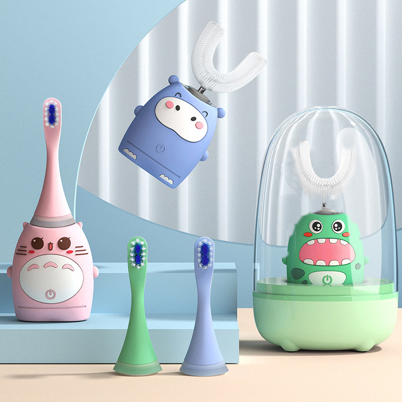 Hundreds Year Old Cartoon Children Electric U Shaped Toothbrush Baby U Shape 2-3-6 Year Old Toddler Fully Automatic Tooth Cleaner Soft Hair