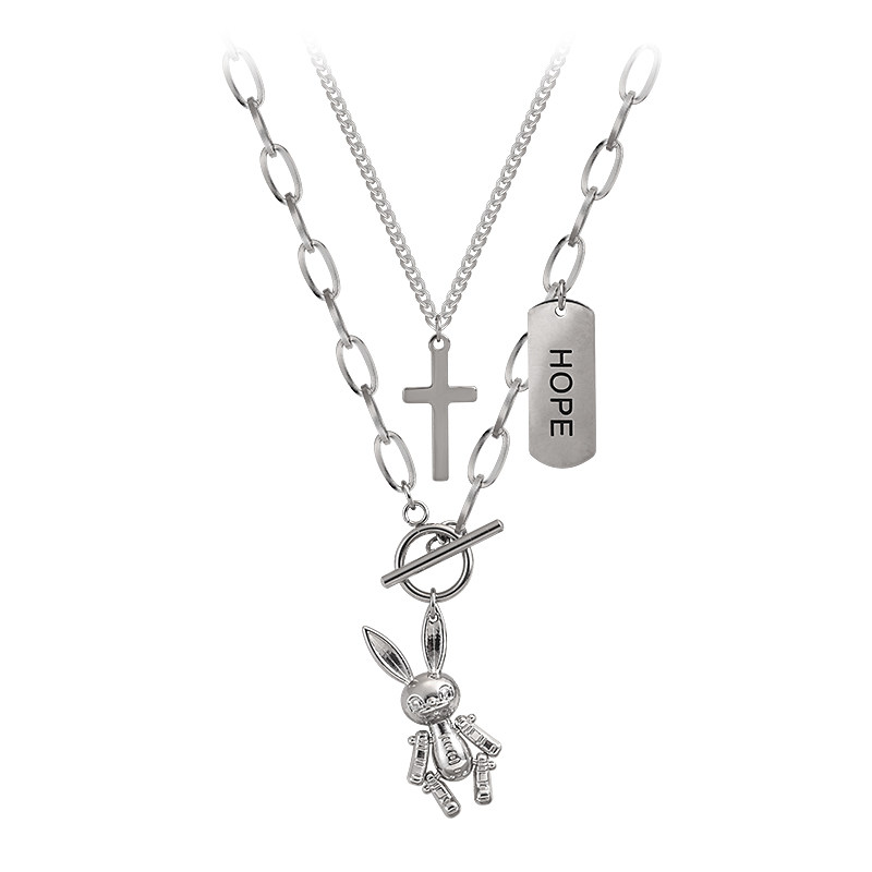 (End) Double-layered bunny accessories long pendant necklace female tide red ins hip hop sweater Guria