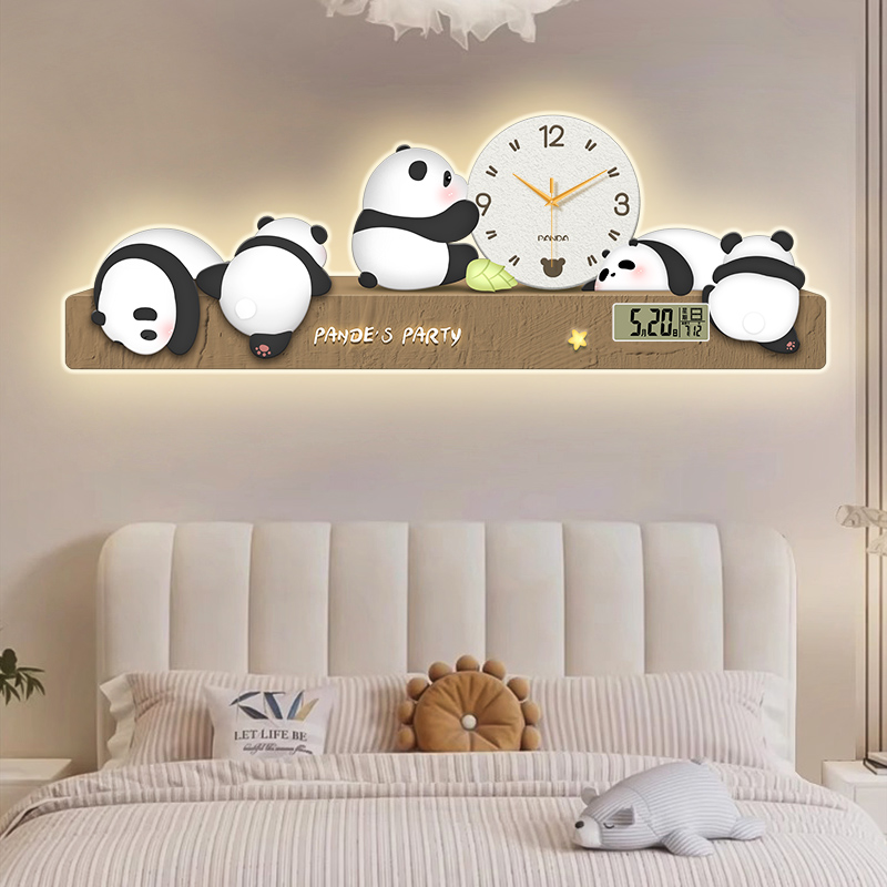 Panda Clock Hanging Clock Living Room Dining Room Restaurant Decoration Painting 2024 New Perpetual Calendar Electronic Clock Temperature Clock Hanging Painting