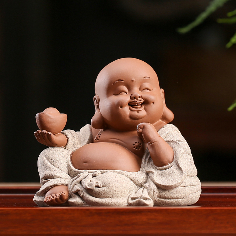 Tea spotting piece of purple sand Millerson Buddha's creative laughing Buddha can raise cute tea to play tea road accessories tea set small swing piece-Taobao