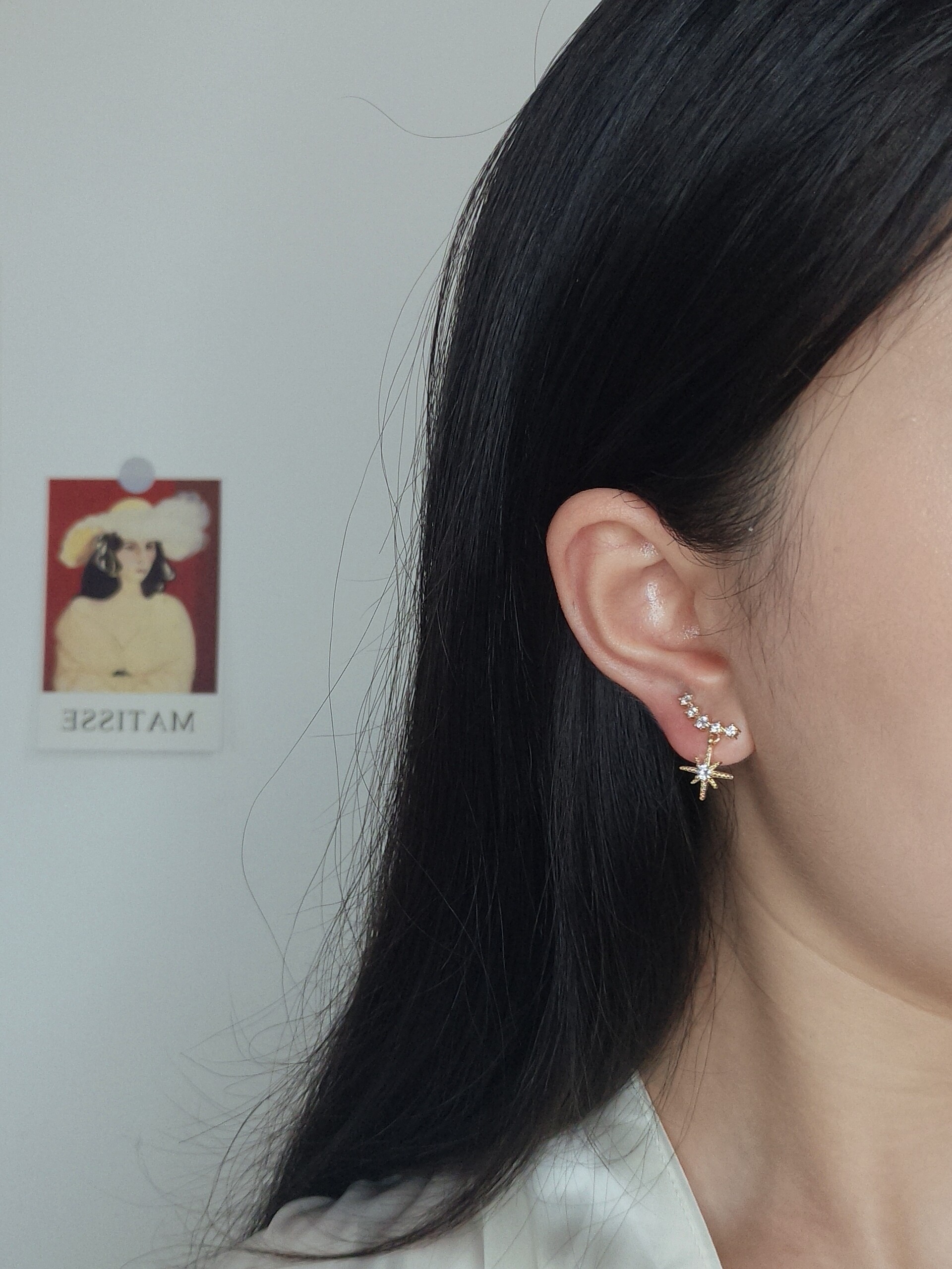 Six - manifold mini - ear needle with small pendant 925 silver zirconium cold wind