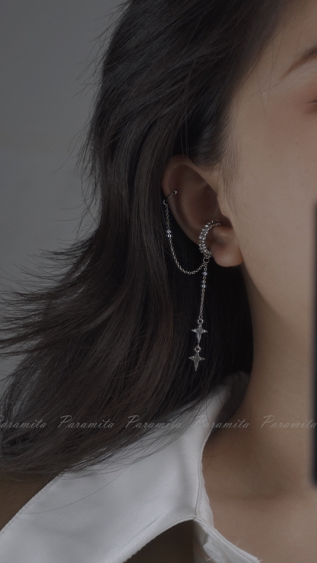 (Lazy to get makeup late) Long version of star tassel fairy ear socket clip ear bone clip double ear clip niche earrings