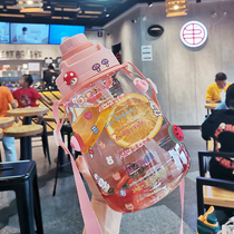 Sports cup large capacity space Cup Net red belly fitness summer portable plastic straw female cute water bottle bottle