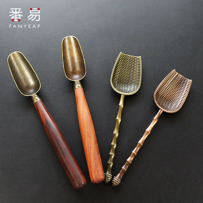 Gold coins for Japanese kung fu tea set Ebony tea spoon teaspoon long handle single copper tea spatula set tea set tea