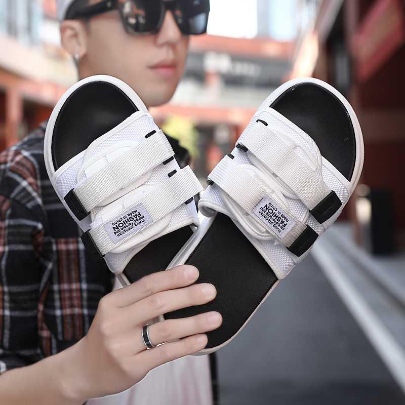 Slippers men's fashion wear Korean version one word slippers couple outdoor summer 2020 new net red beach non-slip sandals tide