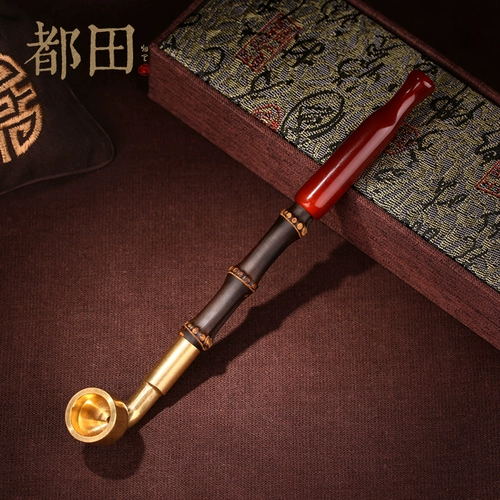 Мужская длинная ониксовая бамбуковая старомодная медная курительная трубка ручной работы, подарок на день рождения