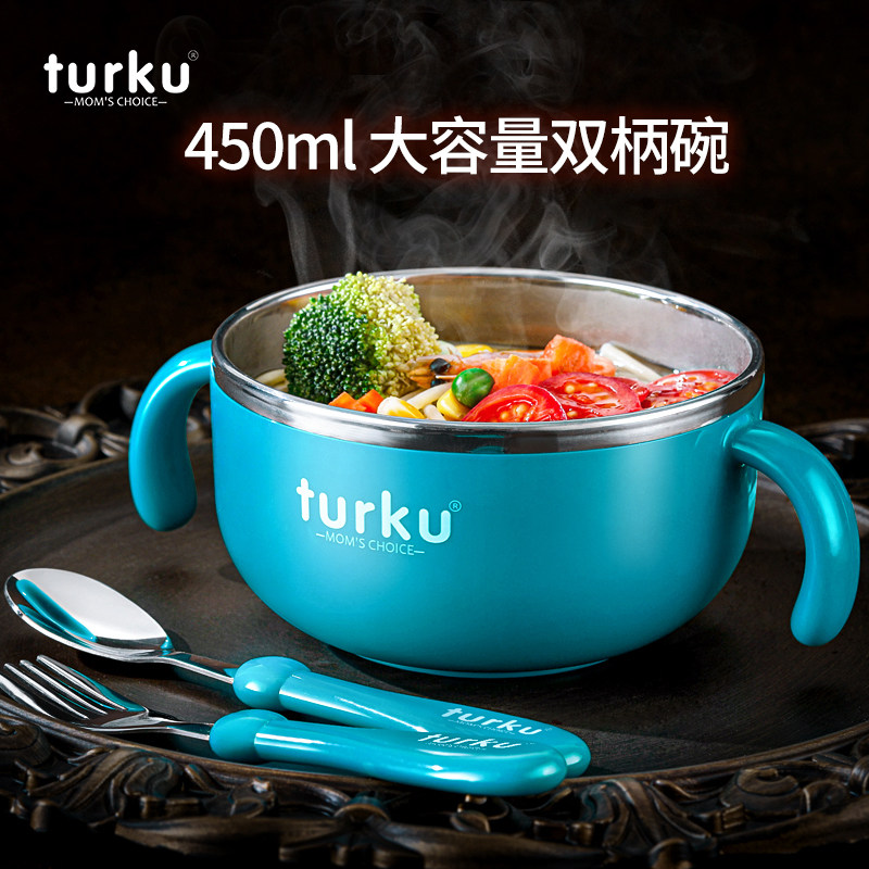 Baby bowl baby 304 stainless steel soup bowl children's tableware anti-fall anti-scalding pupils eating bowl with handle
