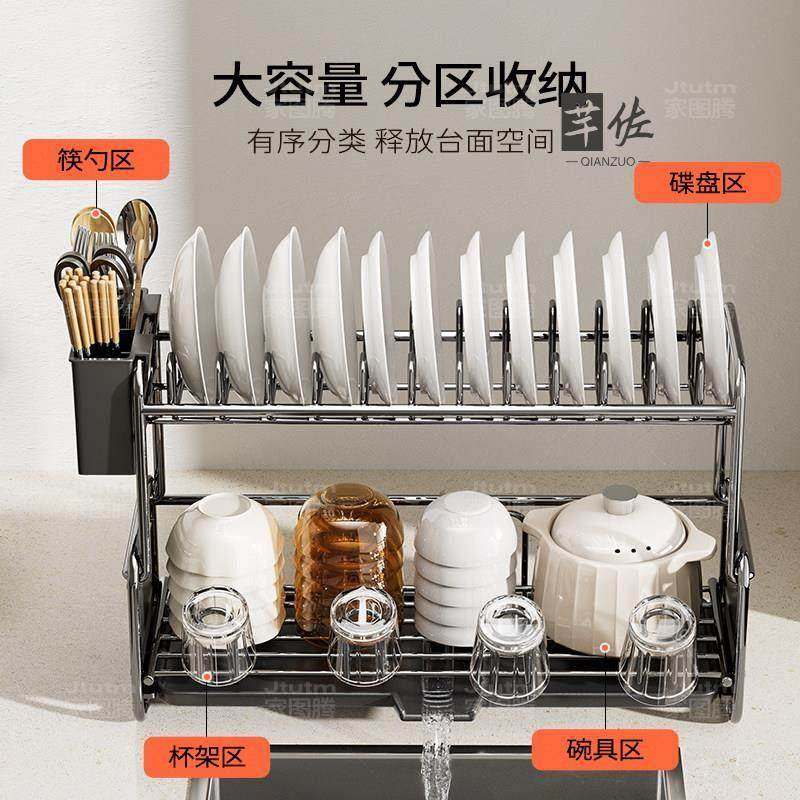 Dish Rack with Drainage, Large Capacity, Kitchen Rack for Bowls, Plates, and Cutlery, Water-Draining Storage Rack, New