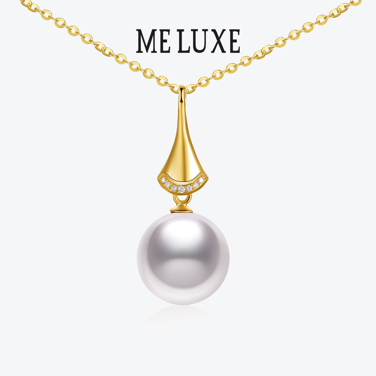 MELUXE 18K gold akoya sea pearl necklace diamond pendant fan-shaped skirt gift for girlfriend
