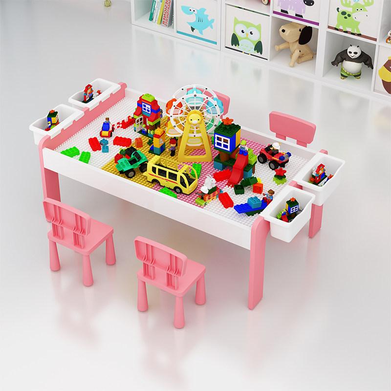 Children's Puzzle Building Blocks Table Multifunction Large Size Building Blocks Baby Assembled Toy Table Games Table Girls