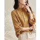 Italian first-line big-name cut label Western-style printing stand-up collar chiffon shirt 2022 spring all-match top women