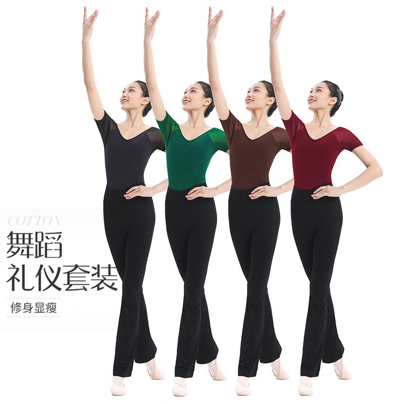 Ballet practice suit women's suit adult top body summer mesh short-sleeved Chinese one-piece dance gymnastics suit