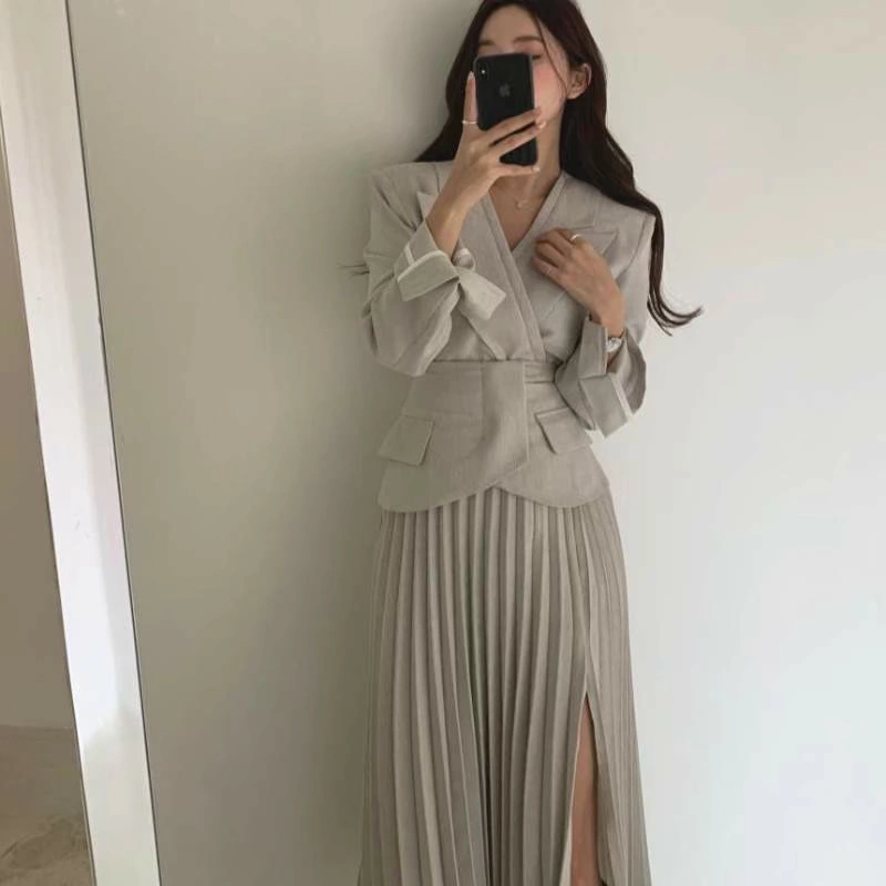 2020 Korea Dongdaemun Fashion Áo khoác Suit đầu Thu + Váy xếp ly Phù hợp với Tã vải 12kg Sơ sinh - Tã vải / nước tiểu pad