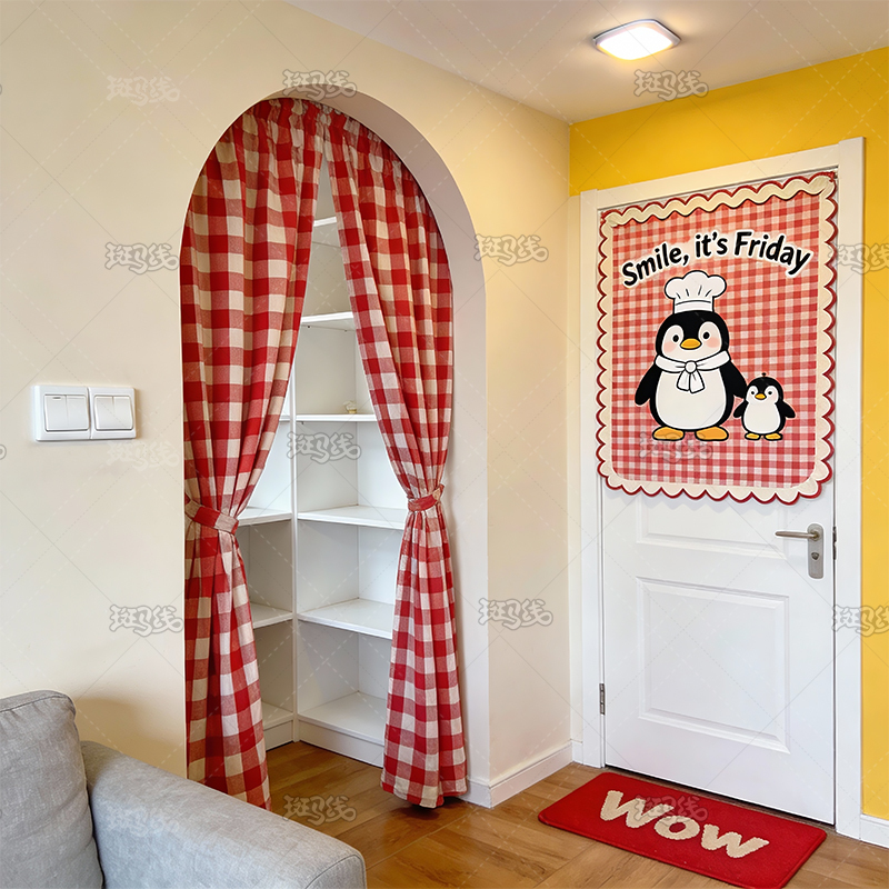 Korean-Style Vintage Partition Curtain with Rod, Hanging Strap Type, Kitchen Half Curtain, Retro Fabric Curtain, No Drilling Required. Korean-Style Vintage Partition Curtain with Rod, Hanging Strap Type, Kitchen Half Curtain, Retro Fabric Curtain, No Drilling Required.