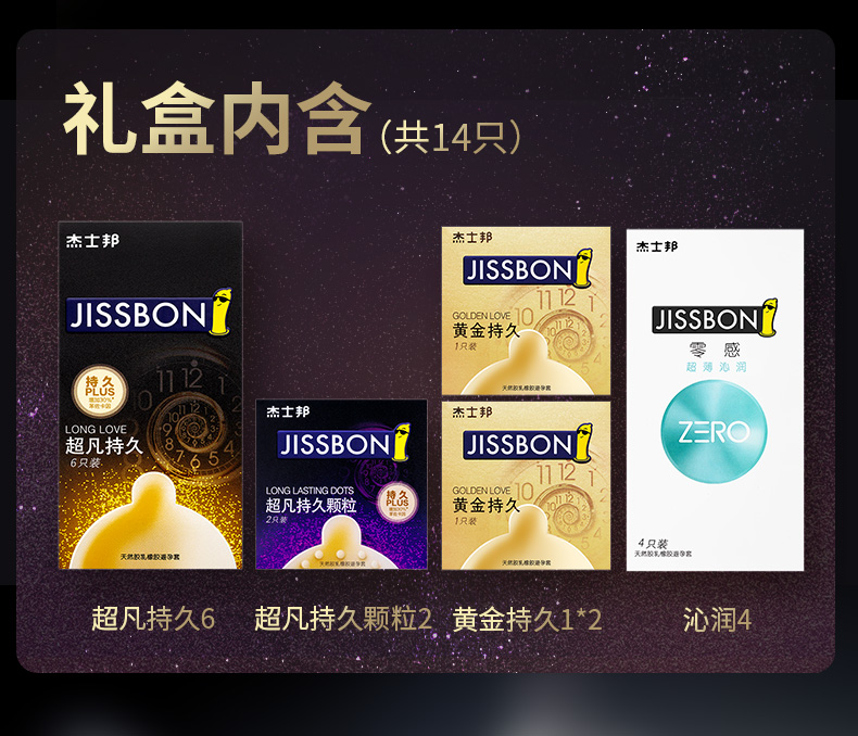 杰士邦 黄金持久超薄避孕套组合 14只 延时更长见效快 图2