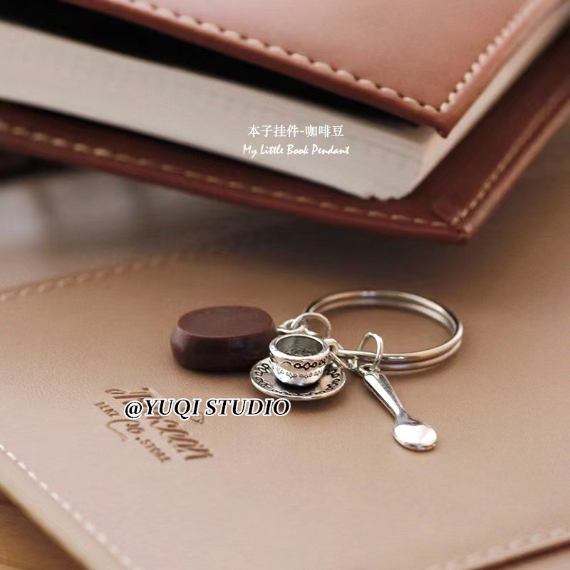 Yuqi Slow Time Retro Literary Mini Coffee Pendant Keychain Loose-Leaf Decoration Metal Pendant Bag Jewelry