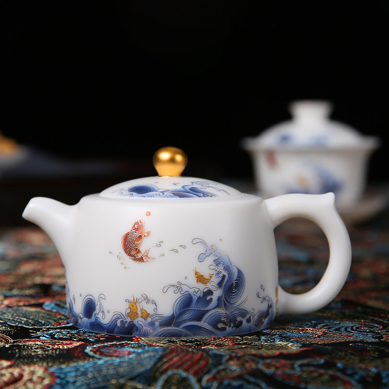 Dehua white porcelain kung fu teapot large capacity manual filter ceramic single pot household handle tea bubble