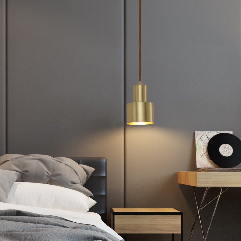 Total Copper Headboard Pendant Lamp Nordic Creative Single Head Bedroom Small Chandelia Brief Modern Dining Room Bar Counter Brass Lamps