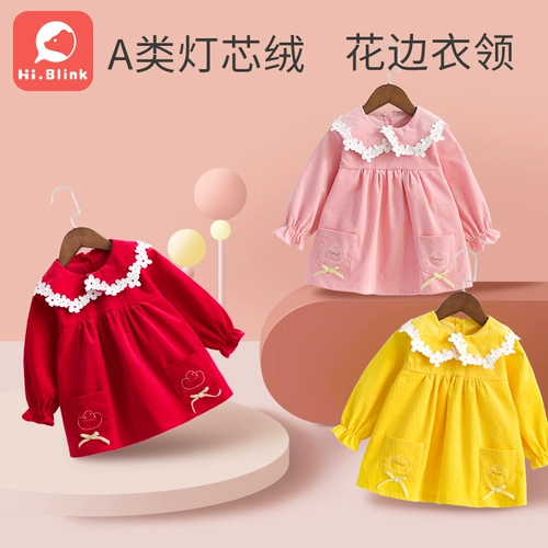 Детский вельветовый водонепроницаемый нагрудник, демисезонный хлопковый лонгслив, сзади на завязках, анти-грязь