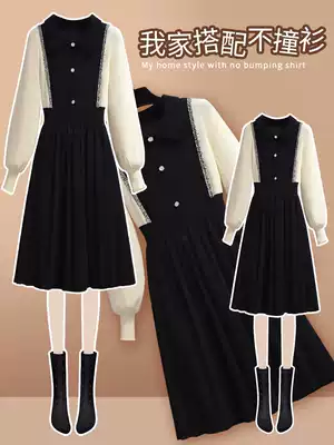Black knitted dress women's autumn and winter 2021 new style with coat inner matching bottoming skirt Hepburn style small black skirt