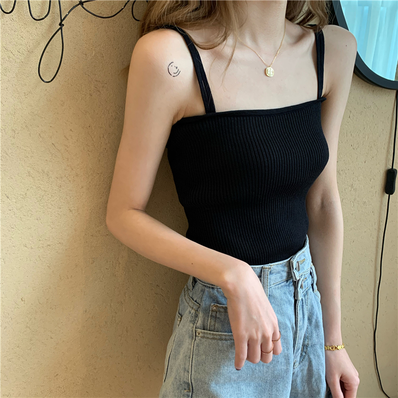 Black knitted bottom vest 2020 summer new women in super fire suit with a double sling sexy topper