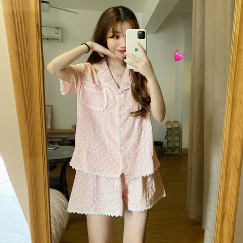 Пижама, летний комплект, шорты, 2020, в корейском стиле, короткий рукав