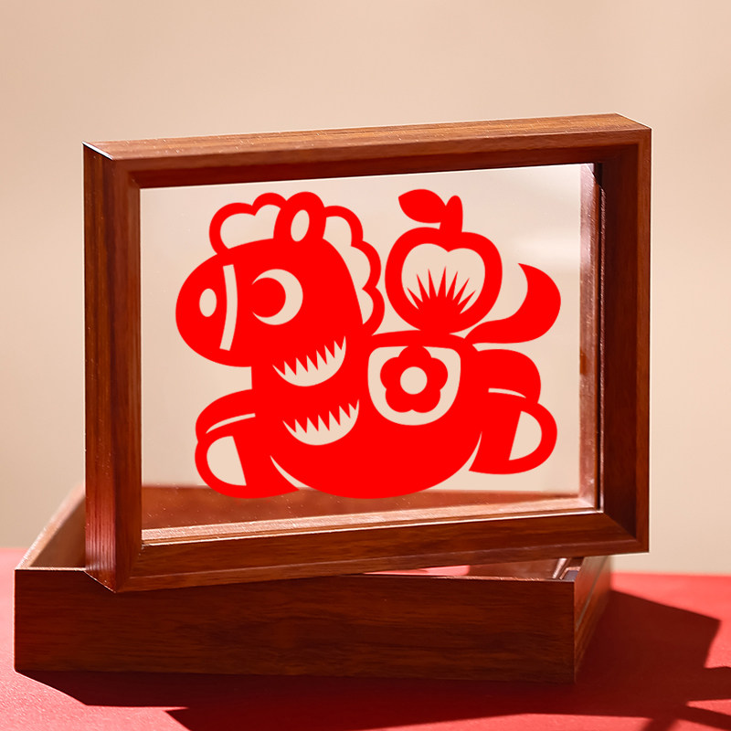 Year of the Horse Finished Paper-Cutting Works Display Traditional Characteristics for New Year Decoration Framed Pictures 8inch Chinese Style Tabletop Decoration