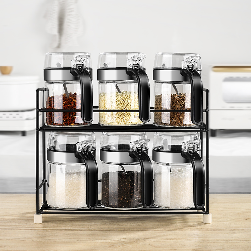 Seasoning box suit Home Combined Salt MSG Seasoned Jar Soy Sauce Vinegar Oil Bottle Glass Oil Pot Kitchen Shelve
