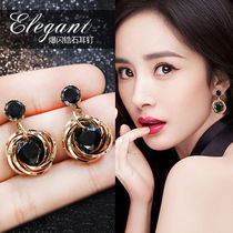 Korean black earrings femininity high-grade sense sterling silver atmospheric zircon personality earrings drop earrings 2020 new trend