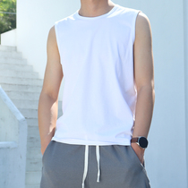 Vest mens summer slim fit pure cotton sleeveless T-shirt waistcoat with loose bow-bottom sports fitness wide shoulder white