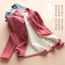 Middle aged plus fleece Thickened Thermal Underwear Lady Mothers single one-piece blouse with Grandma dress cardiovert elderly