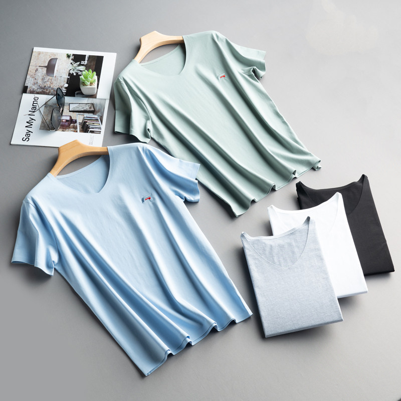 Ice silk short-sleeved T-shirt men's summer self-cultivation quick-drying half-sleeved casual sports solid color mercerized cotton top breathable and loose