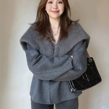 Korean style lazy style retro cape windbreaker woolen coat autumn and winter new loose warm woolen coat women's clothing