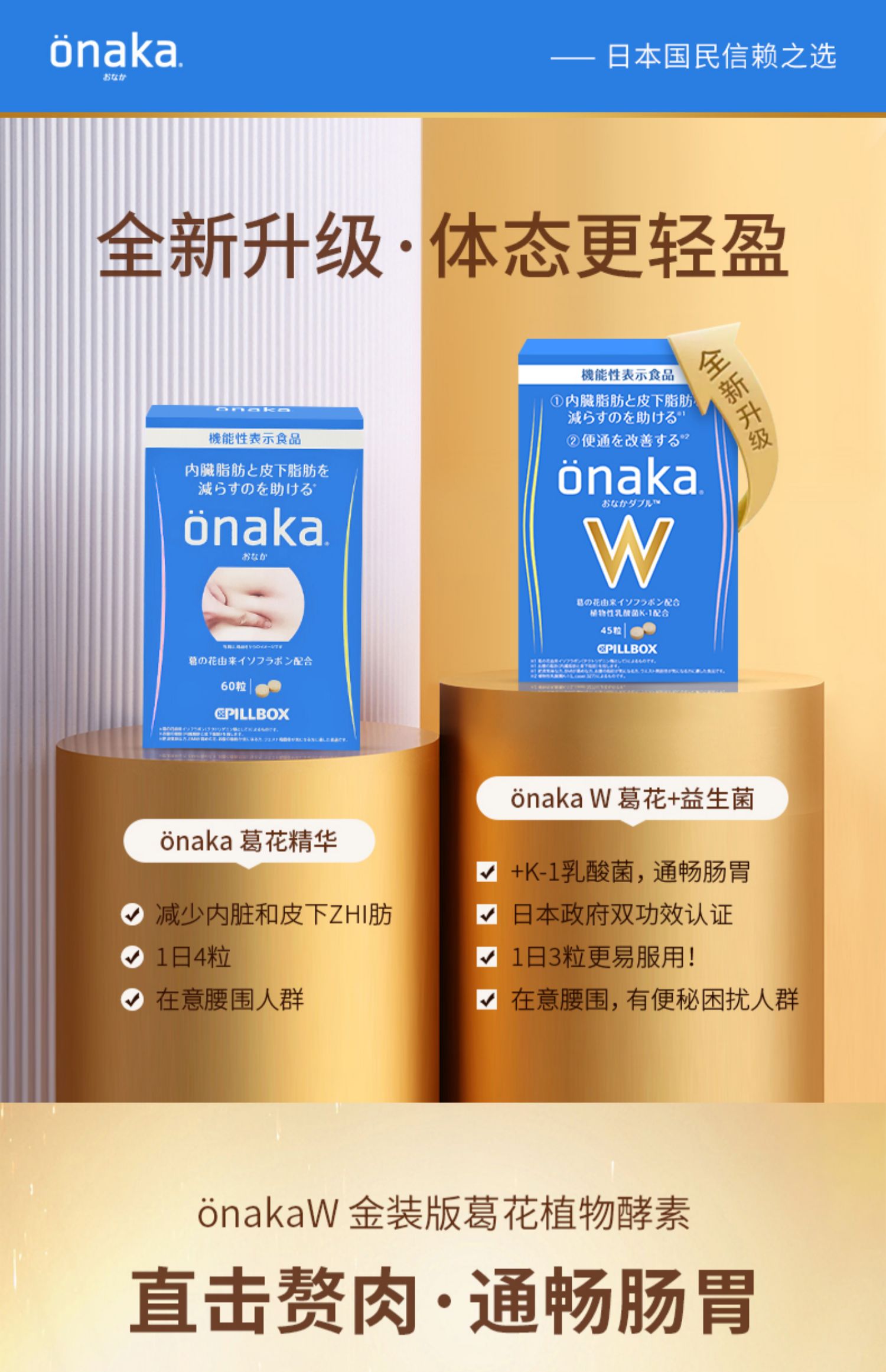 onakaW金装加强葛花精华植物酵素2盒