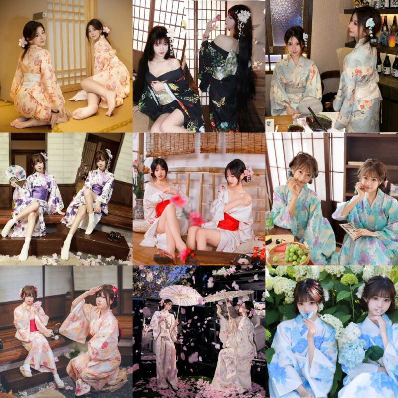 Japanese Girl Kimono Set, Japanese Yukata, Photo Shoot, Modified Traditional Formal Wear, Kimono for Women, Theme Photography Dress