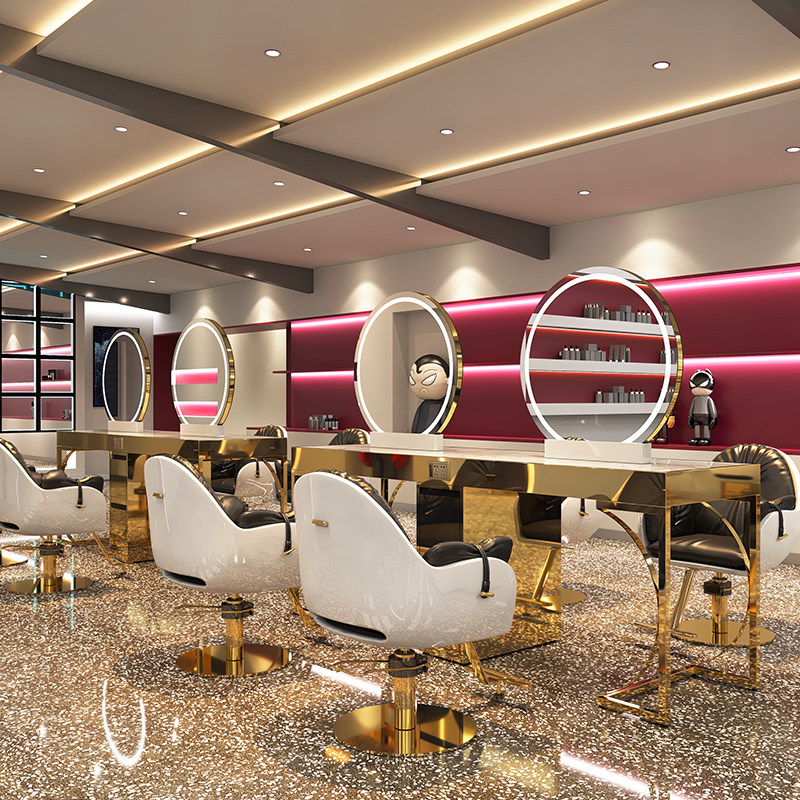 Stainless steel marble net red mirror table hairdressing shop mirror hairdressing cabinet integrated hair salon special brushed mirror set