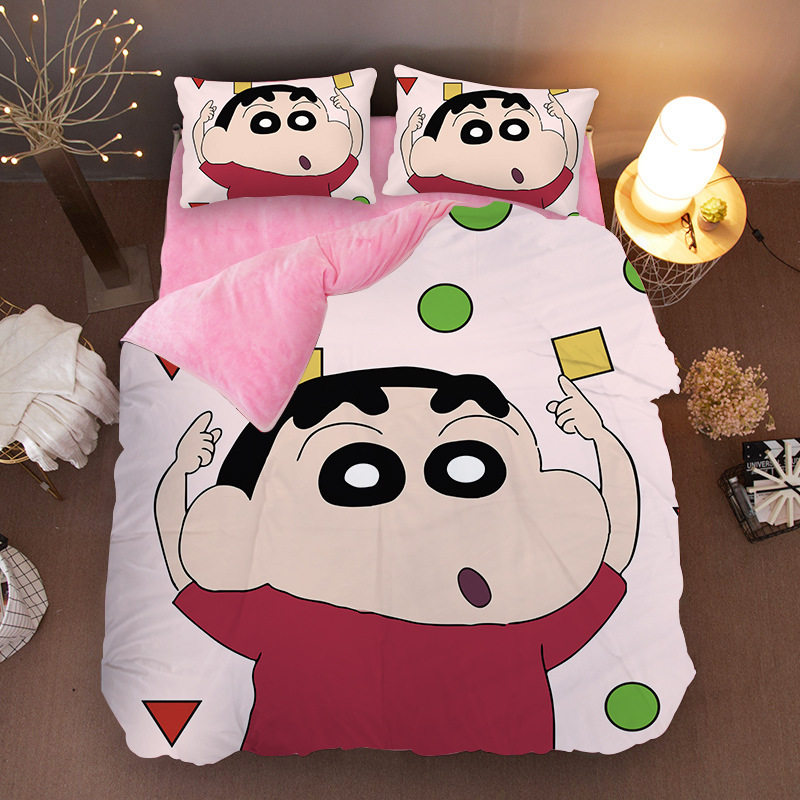 Cartoon Crayon Small New Four Sets Autumn Winter Plus Suede 1 5m Crystal suede quilt cover sheet Coral Flannel Flannel
