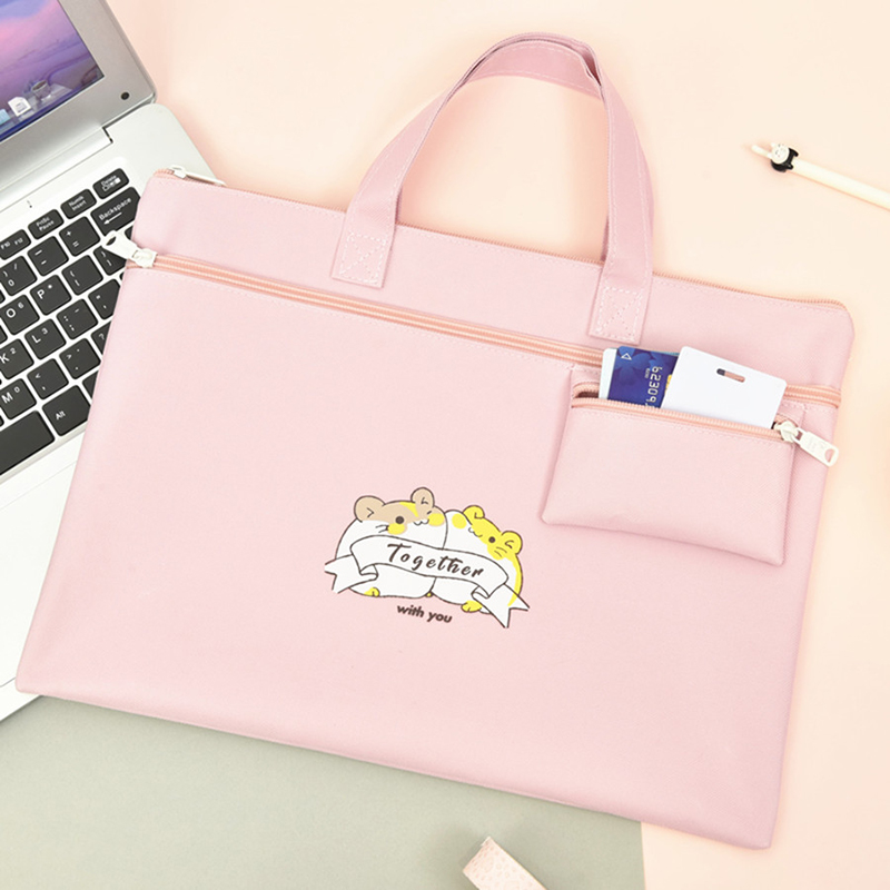 Cute cartoon A4 document bag zipper large capacity hand carry-on information bag multi-layer double-layer student with test paper storage bag Oxford cloth student with tuition bag maternity examination medical record storage bag primary school students