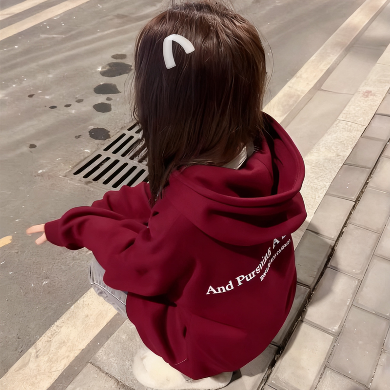 Burgundy American-Style Hooded Sweatshirt for Women, New Winter Model, Loose Letter-Printed Relaxed Jacket for Middle and High School Students Burgundy American-Style Hooded Sweatshirt for Women, New Winter Model, Loose Letter-Printed Relaxed Jacket for Middle and High School Students