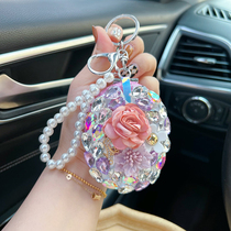 Stackable glass diamond bag creative flower touch-up mirror keychain gift for best friend makeup mirror oval crystal