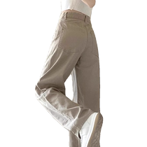 Khaki straight-leg jeans for women in summer high-waisted slim casual versatile slim slim wide-leg pants for small people