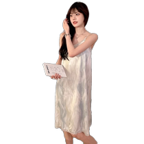 Ice silk suspender nightgown for women summer 2024 new sleeveless vest cool silk pajamas with chest pads home wear